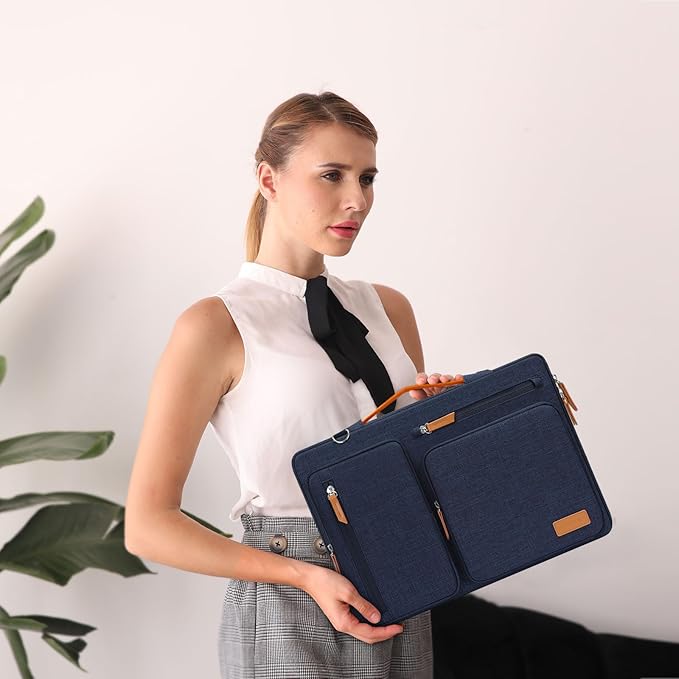 MOSISO 360 Protective Laptop Shoulder Bag,14 inch Computer Bag Compatible with HP Lenovo Dell ASUS Acer, HP, Dell Latitude, Lenovo,Side Open Messenger Bag with 4 Zipper Pockets&Handle, Navy Blue