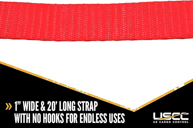US Cargo Control Endless Ratchet Straps, 1 Inch Wide X 20 Foot Long Open End Ratchet Strap, Red Endless Ratchet Strap Tie Downs with Many Uses, Perfect Small Cargo Straps with Ratchet, 4 Pack