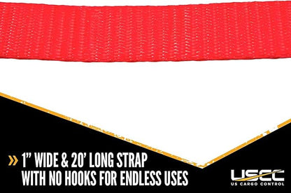 US Cargo Control Endless Ratchet Straps, 1 Inch Wide X 20 Foot Long Open End Ratchet Strap, Red Endless Ratchet Strap Tie Downs with Many Uses, Perfect Small Cargo Straps with Ratchet, 4 Pack