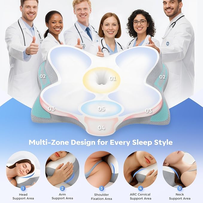 Cervical Neck Pillow, Ergonomic Memory Foam Pillows for Neck Pain Relief with Breathable Pillowcase, Adjustable Contour Neck Support Pillow for Side Back Stomach Sleepers, Odorless
