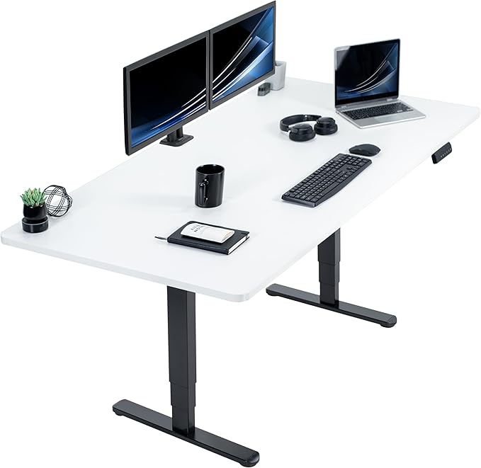 VIVO Electric 71 x 36 in Dual Motor Sit Stand Desk, Memory Height Adjustment, 2B Series, White Top Black Frame, DESK-KIT-2B7W-36