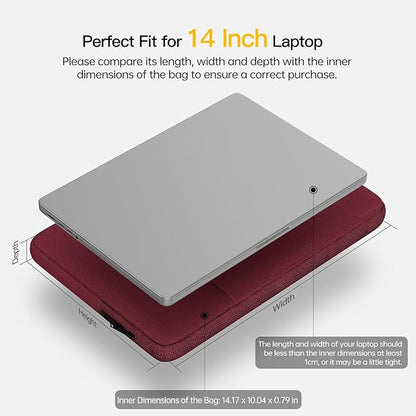 Laptop Case Sleeve 14 inch for HP Pavilion 14, Stream 14, Chromebook 14, Dell Inspiron 14, Lenovo Flex 5, Lenovo ideapad 14, ASUS Zenbook 14, Computer Sleeve 14.5 inch Carrying Bag -Wine Red