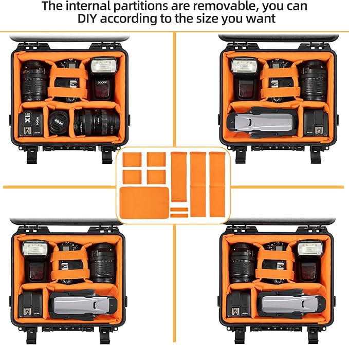 Protective Camera Case 11 X 9 X 5.7 Inch Shockproof Water-resistant with Adjustable Dividers (Can hold cameras, pistols, gear, equipment)
