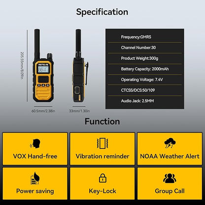 Retevis RB48 Plus Radios Walkie Talkies, IP67 Waterproof Two Way Radio Long Range, Heavy Duty 2 Way Radio, GMRS, Group Call, Vibration Alert, Emergency, for Construction Job Site(6 Pack)