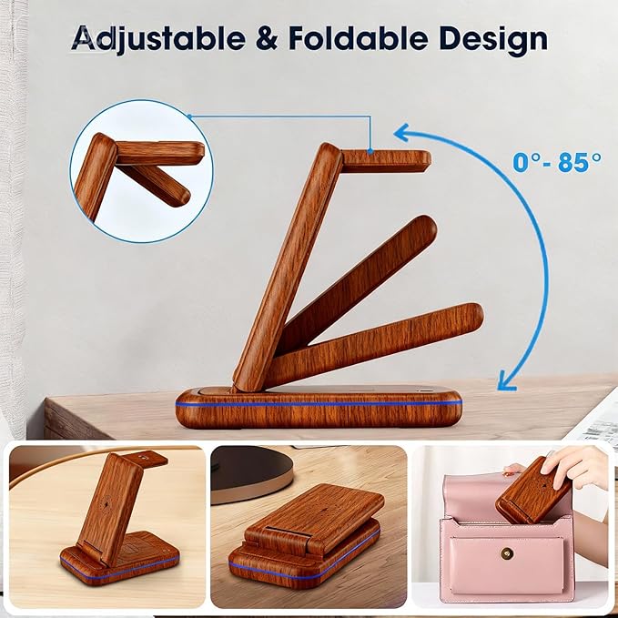 Wireless Charging Station for Samsung/Android, Fast Wireless Watch Charger Station Compatible for Samsung Galaxy S25 Ultra/S24/S23+/Z Flip 7/6 Fold 7/6, Watch8/7/Pro/Active 2 Galaxy Buds3/2 Pro(Wood)