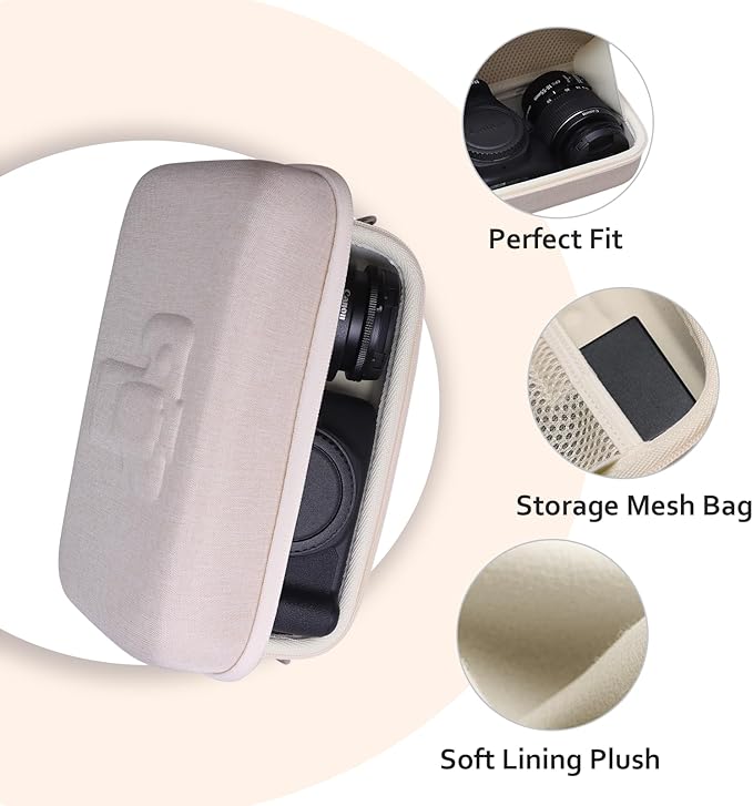 Hard Case for Canon EOS Rebel T7 / R50 / R6 Mark II / T6 / R100 / R50 V / R8 / R10 / R5 Mark II/RP / 5D Mark IV / R7 DSLR Camera and 18-55mm/18-45mm Lens,with Shoulder Strap,Cream