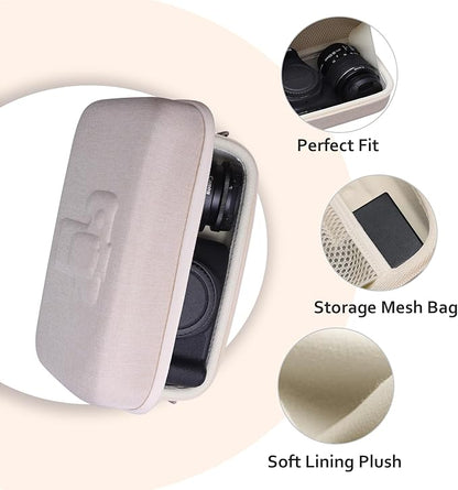 Hard Case for Canon EOS Rebel T7 / R50 / R6 Mark II / T6 / R100 / R50 V / R8 / R10 / R5 Mark II/RP / 5D Mark IV / R7 DSLR Camera and 18-55mm/18-45mm Lens,with Shoulder Strap,Cream