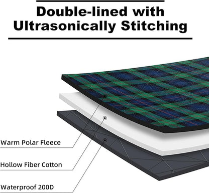 Outdoor Waterproof Blanket, Foldable Fleece Stadium Blanket for Outdoor Sports Event, Camping, Car, Pet, Picnics - Windproof, Wearable, Machine Washable 80" x 58" (Green Check)