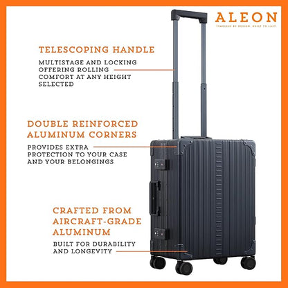 Aleon All Aluminum Lightweight Carry-On Luggage - Hardside Carry-On Suitcase, TSA Approved, Hard Shell Suitcase for Travel, Airline Approved 21 Inch Hard Spinner Wheels Luggage (Onyx)