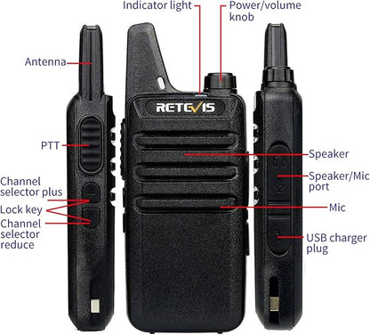 Retevis RT22 2 Way Radios Walkie Talkies,Rechargeable Long Range Two Way Radio, USB VOX Small Emergency 2 Pin Earpiece Headset,for School Retail Church Restaurant (Packed in Pairs with 5 Boxes)