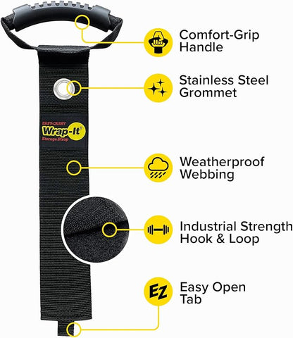 Easy-Carry Wrap-It Storage Straps - 28” (2-Pack) Black with Grommet - Cord Wrap and Hose Organizer for Your RV Tool Kit