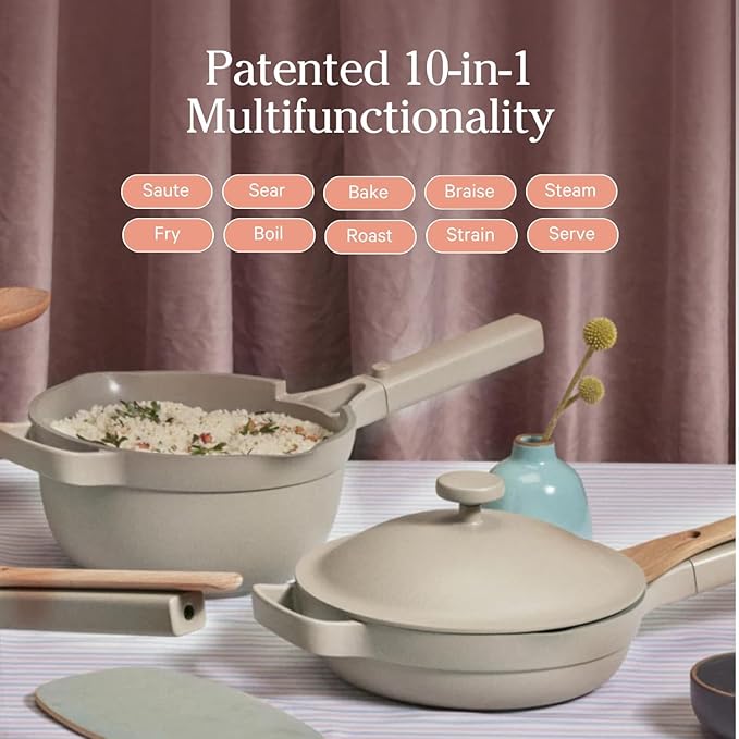 Our Place Mini Always Pan | 8.5" Ceramic Pan with Modular Lid & Beechwood Spatula | Patented 10-in-1 Nonstick, Non-Toxic Cookware Made Without PFAS | Induction & Oven-Safe up to 450°F | Sage