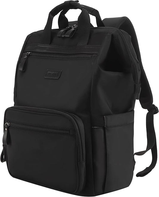 Timeet Laptop Backpack for Women Men, 15.6 Inch Travel Backpack with USB Charging Port, Water Resistant & Anti-theft for Work College Business, Multifunctional Carry on Backpack, Mousse Black