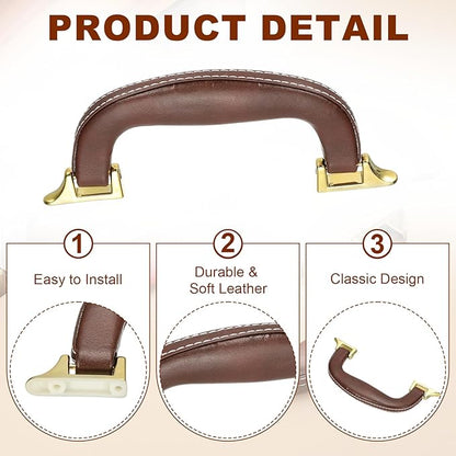 uxcell PU Leather Luggage Handle, 0.9" Hole Distance Vintage U-Shape Replacement Strap Handle for Travel Handbag Guitar Musical Box Gift Boxes, Brown/Gold