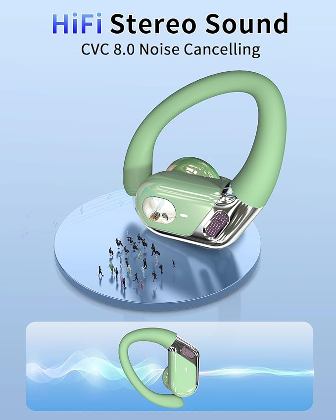 Wireless Earbud, Bluetooth 5.4 Headphones IP7 Waterproof for Sport, 50H Running Wireless Earphones with ENC Noise Cancelling Mic, Deep Bass Over Ear bud with Earhooks for Android, iOS, Workout, Gym