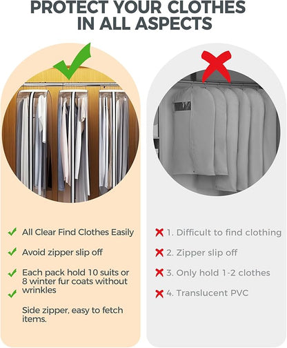 4 pcs 50" Garment Bags for Hanging Clothes, Clear Suit Bags for Closet Storage Clothing Storage, Garment Bags for Travel Covers with 10" Gussets for Coats, Jackets, Shirts and Sweater