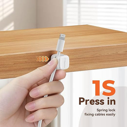 6 Pack Rotatable Cord Organizer,Spring Cable Clips Desk Cable Management Cord Holder Adhesive Phone Charger Cord Clips for Home Office Car Wall Nightstand Accessories White