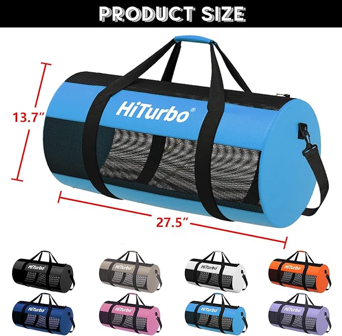 Hiturbo Mesh Dive Duffel Bag: Scuba Gear Bags for Diving, Snorkeling, Freediving and Swimming - 60L Travel Beach Pool Water Sports Equipment Bag with Shoulder Strap