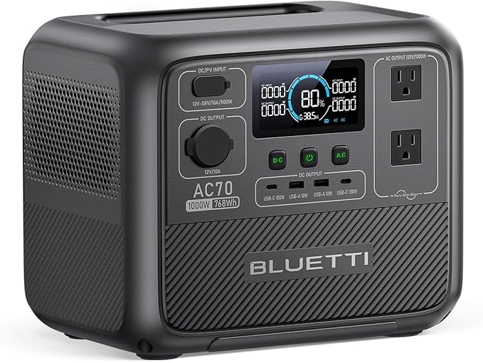 BLUETTI AC70 Portable Power Station, 768Wh Solar Generator w/ 2 1000W AC Outlets (Power Lifting 2000W), 100W Type-C, LiFePO4 Battery Backup for Road Trip, Off-Grid, Power Outage (Solar Panel Optional)