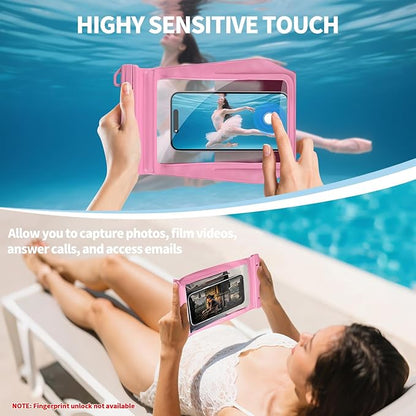 Large Waterproof Phone Pouch Floating, Waterproof Phone Case for iPhone 15 14 Pro Max 13 12 Plus 11 XS XR X Samsung up to 8.5'', IPX8 Water Proof Cell Phone Dry Bag for Beach Swimming Kayaking, Pink