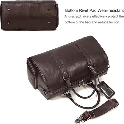 Leather Travel Bag for Men Large Capacity Luggage Duffel Bag with Shoe Compartment, Weekend Handbag for Holiday Business Trip 45cm, Brown