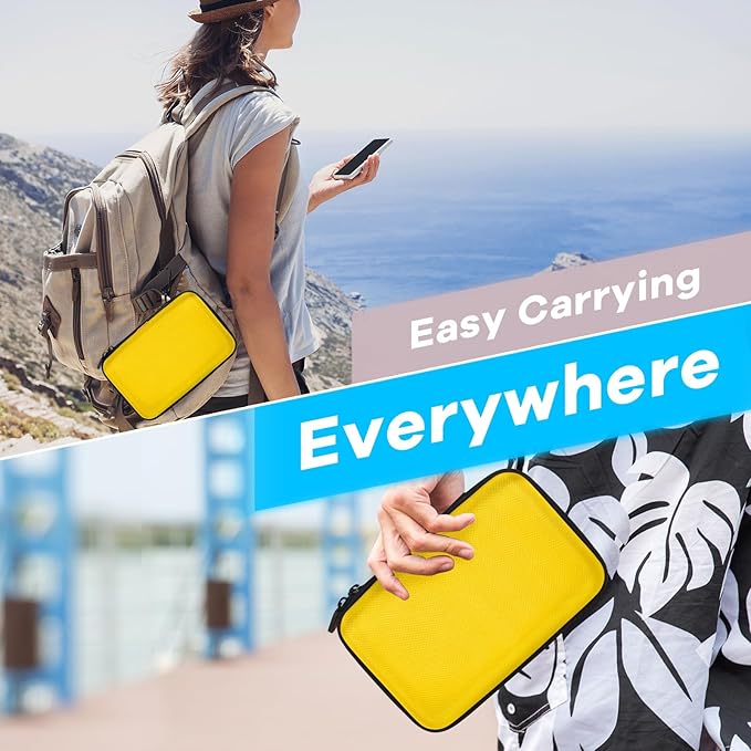 Bright Yellow Hard Shell Electronic Organizer Carrying Case - Shockproof Large Storage Case for Hard Drive, Phone, Power Bank, Charger, Earbuds - Zipper Pouch Gadget Bag for Business, Travel