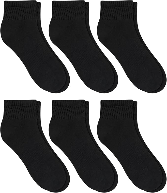 Hanes Unisex Plain White Socks Pack or Plain Black Socks Pack, Men's, Women's & Teen Sizes, Crew and Ankle 6-Packs