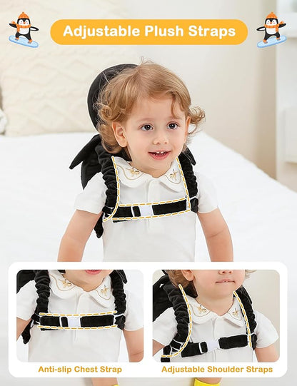 JunNeng Baby Head Protector Backpack, Toddler Walking Fall Head Protection, White Black Penguin