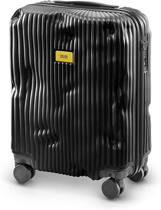 CRASH BAGGAGE Icon Stripe - 22 Inch Rolling Carry On Suitcase with 4 Spinner Wheels, Hardside Polycarbonate Travel Luggage, Lightweight, Interior Pockets, Airline Approved Lock, 36L - Black