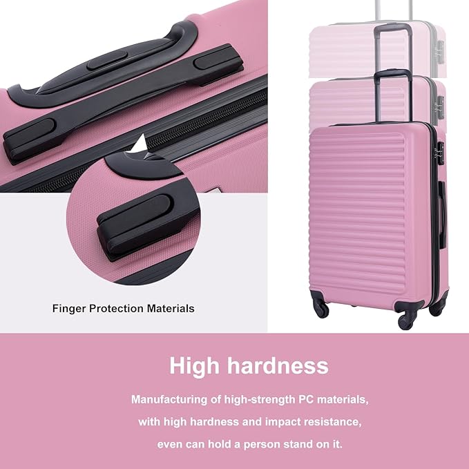 Travelhouse Luggage Sets, Expandable Hardside Suitcases 24in/28in, Carry on 20in,3 Piece Set Travel Luggages Clearance with Double Spinner Wheels TSA Lock Lightweight (2085-Pink)