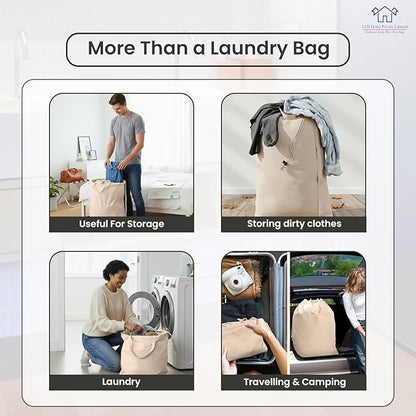 LFH Home Large Premium 100% Cotton Canvas Laundry Bag with Drawstring and Handles Heavy Duty, Multi-Use, and Washable for Home, Travel, College or Storage 28x36 (Pack of 2)-Natural
