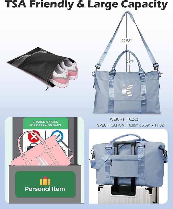 Bridesmaid Gifts, Initial Travel Duffel Bag, Gym Bag, Duffel Bag,Personalized Weekender Bag，Overnight Bag Friend Wedding Girlfriend Birthday Gifts for Women Gifts for Teen Girls (Letter S)