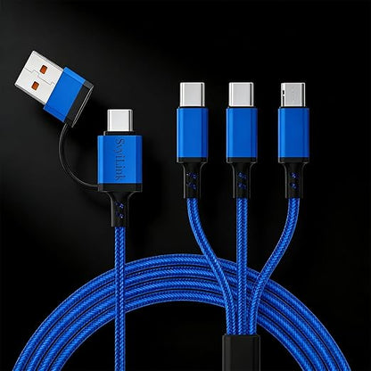 USB Cable PD Fast Charger Lighted Up (USB 6IN1 Braid Blue),A Mobile Phone Data Cable, specifically a Fast Charging Cable, Crafted from Nylon Braided Material.