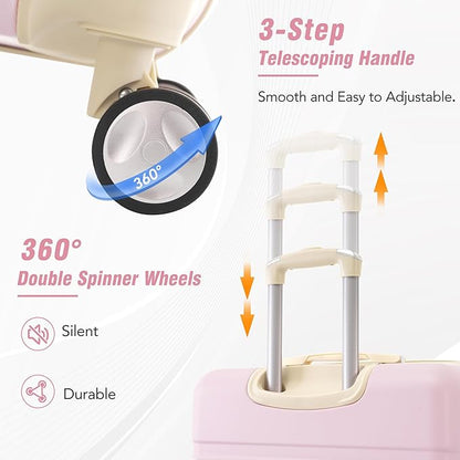 Merax Luggage Set, 3 Piece Luggage with Cosmetic Case, Vintage Hardcase Suitcase with Wheels, Expandable Luggage Airline Approved(Light Pink,20"+24"+28")