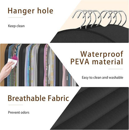 Black Garment Bags for Hanging Clothes 4 Packs, 10“ Gusseted and 32" Clothes Protectors for Hanging Clothes for Closet, Shirts, Coats, Dresses