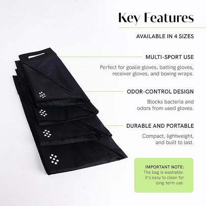 Salt Glove Bag Smell-Proof Durable Odor Containing Bag for Gloves - Large - Water-Resistant and Easy to Clean Smell Proof Bag - Black