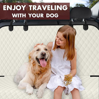 Backseat Cover for Dogs, Waterproof and Non-Slip Pet Bench Seat Covers, Car Seat Protector for Back Seat, Universal Size Rear Car Seat Cover Fits Cars, Trucks and SUVs, L-Beige&Black