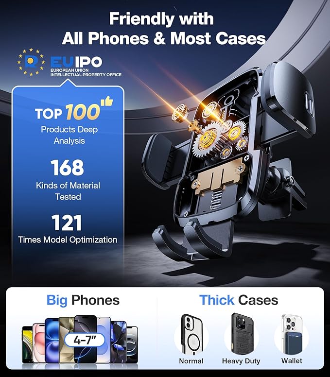 TORRAS 2025【Strongest Suction & Ultra-Durable】 Phone Holders for Your Car,【Patent & Safety Certs】 Car Phone Holder Mount Truck Stand for Dashboard Windshield Vent for iPhone 17 16 15 14 13, Navy Blue