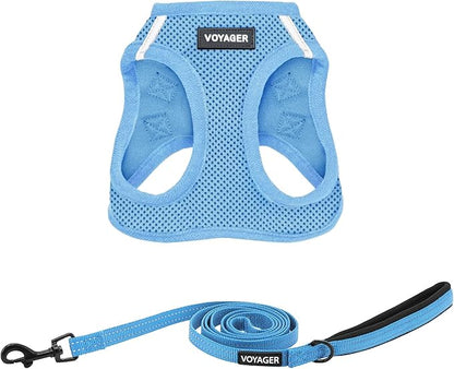 Voyager Step-in Air All Weather Mesh Harness and Reflective Dog 5 ft Leash Combo with Neoprene Handle, for Small, Medium and Large Breed Puppies by Best Pet Supplies - Set (Baby Blue), XL