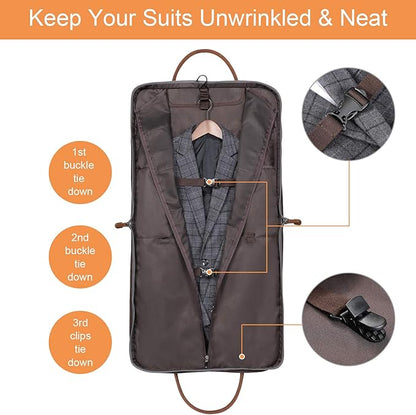 S-ZONE Carry on Garment Bag for Business Travel Canvas Leather Men Suit Cover