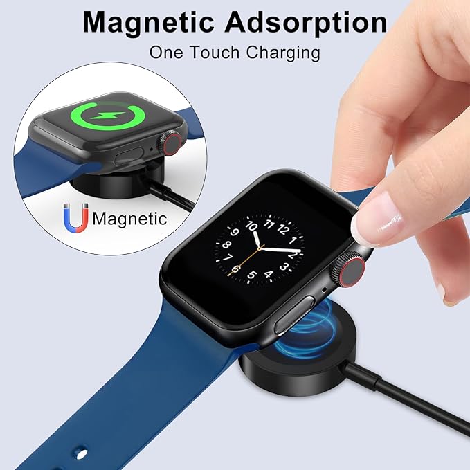 2Pack Upgraded for Apple Watch Charger USB Magnetic Wireless Fast iWatch Charger Portable Compatible with iWatch Ultra/Series 9/8/7/6/SE/SE2/5/4/3/2/1-[3.3FT/Black]