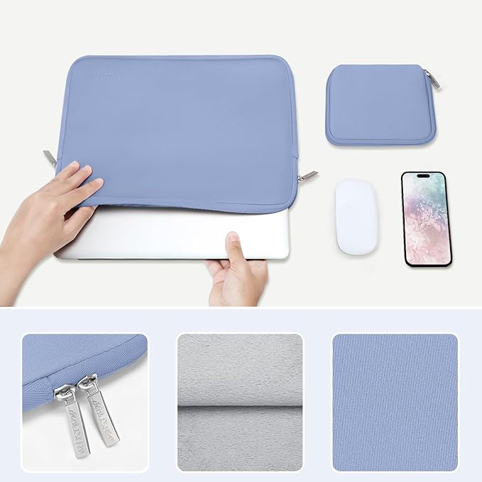 MOSISO Laptop Case 13.3 inch, 13-13.3 inch Laptop Sleeve Bag Compatible with MacBook Air/Pro 13/Pro 14 M5 M4 M3 M2 M1, HP Dell ASUS Lenovo, Neoprene Computer Sleeve Bag with Small Case, Serenity Blue