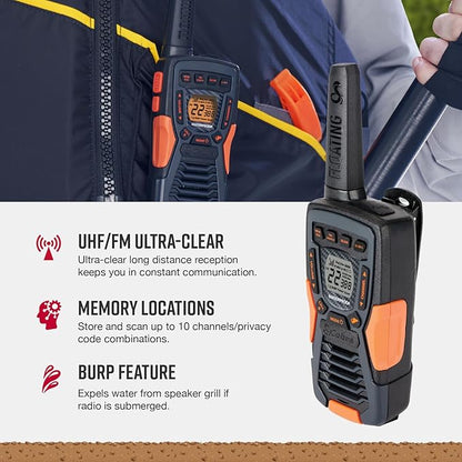 Cobra CXT10953PH-M Emergency Two-Way Radios, Waterproof Walkie Talkies, Up to 40 Mile Range, 22 Channels and NOAA Weather Channels, UHF/FM Ultra-Clear Reception, 3-Pack