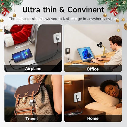 USB C Charger for iPhone 16/15 Charger Fast Charging,GaN Keychain Design Fast Wall Charger Block with USB C to C & C to Lightning Cable, Christmas Gift for Men,Foldable and Compact for iPhone(Silvery)