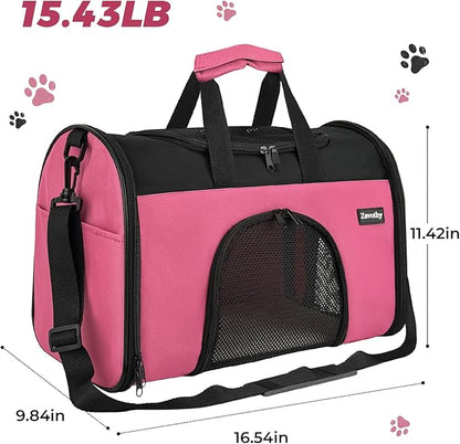Zavothy TSA Airline Approved Soft-Sided Pet Carrier for Small to Medium Cats and Puppies, Up to 15 Lbs – Collapsible Travel Carrier for Dogs & Cats, Pink