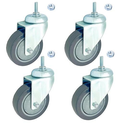 4 inch Swivel Caster Wheels Heavy Duty, 3/8"-16x1 Threaded Stem Casters Set of 4, Polyurethane Grey PU Wheels for Hospital, Lab, Furnitures,Restaurant
