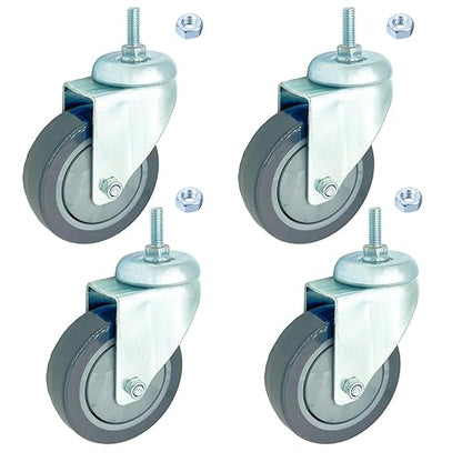 4 inch Swivel Caster Wheels Heavy Duty, 3/8"-16x1 Threaded Stem Casters Set of 4, Polyurethane Grey PU Wheels for Hospital, Lab, Furnitures,Restaurant