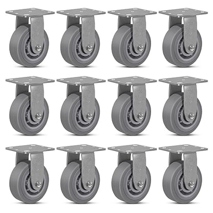 5 Inch Rubber Wheels (Flat Tread)- Heavy Duty Casters, Industrial Caster Wheels- with up to 800 LB Capacity- Use for Dollies, Utility and Maintenance Carts(12 Rigid)