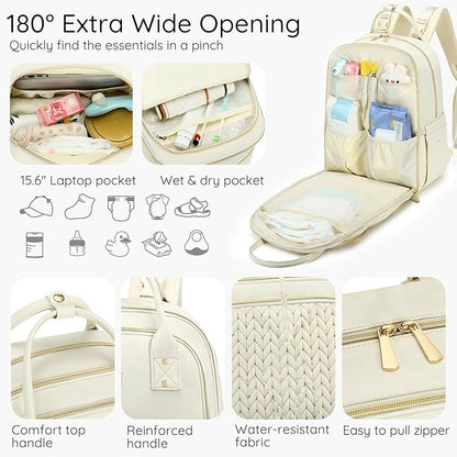 Diaper Bag Backpack - Large Multi functional, Boys, Girls & Baby Travel Essentials Tote with Changing Pad, Insulated Pockets, Stroller Straps, Waterproof - Baby Backpack for Mom & Maternity (Beige)