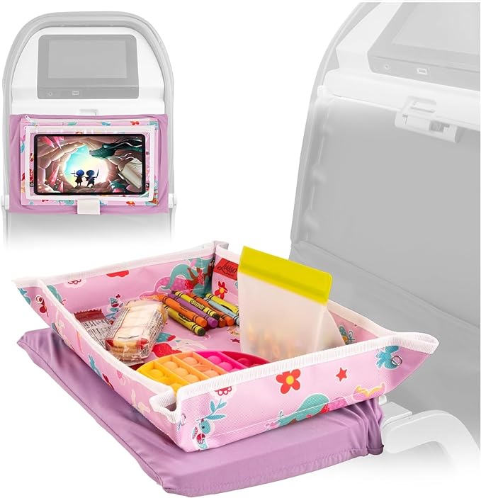 Lusso Gear Airplane Tray Cover - Pockets & Tablet Holder Toddler Travel Essentials - Washable Hygienic Mat Kids Travel Essentials - Activity Mat for Toddler Plane Activities - Mermaids Pattern